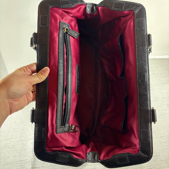 Cole Haan Satchel Shoulder Bag Black Reptile‎ Embossed Leather Designer Handbag - Picture 15 of 16